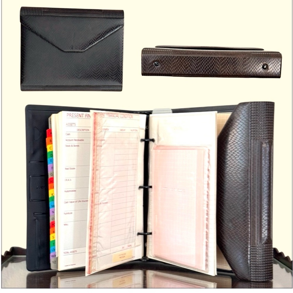 Vintage Faux Snakeskin Organizer Planner Binder w Inserts 80s 90s Desk